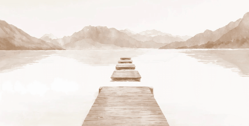 Papier peint  ponton sur le Lac d’Annecy - Monochrome beige - Muralconcept