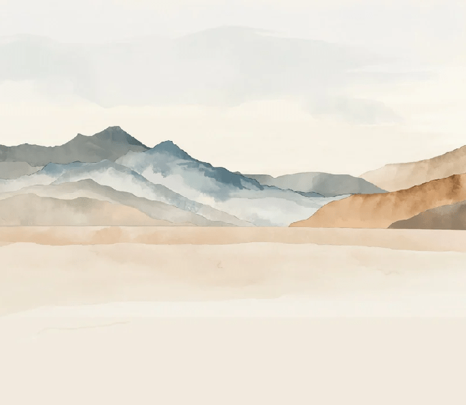 Papier peint panoramique montagne aquarelle pastel – Décor mural paysage apaisant - Muralconcept