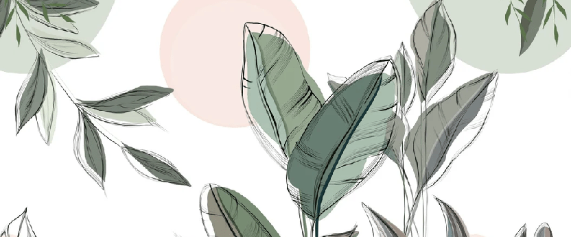 Papier peint panoramique végétal graphique vert - Muralconcept