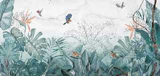 Papier peint jungle bleu marbre - Muralconcept
