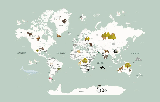 Papel pintado Mapa del mundo en francés para niños verde