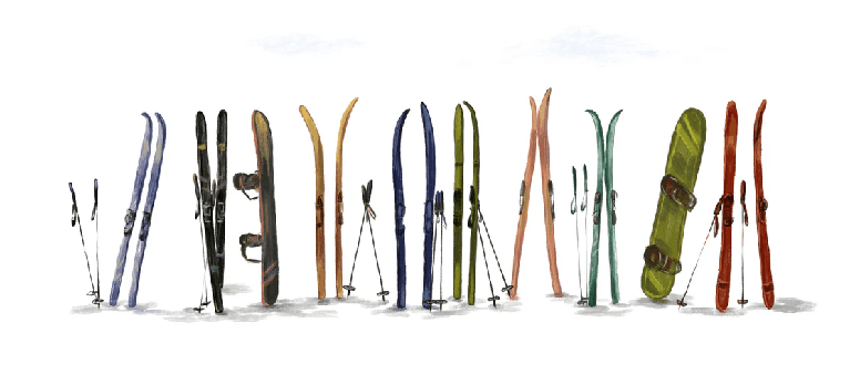 Papier peint panoramique skis colorés - Muralconcept