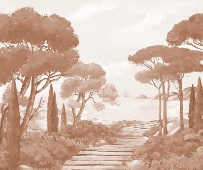 Papier peint balade dans les calanques terracotta