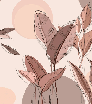 Papel pintado panorámico con motivos vegetales gráficos