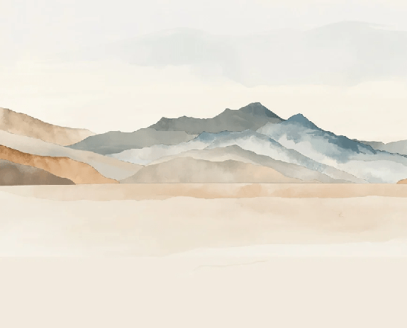 Papier peint panoramique montagne aquarelle pastel – Décor mural paysage apaisant - Muralconcept