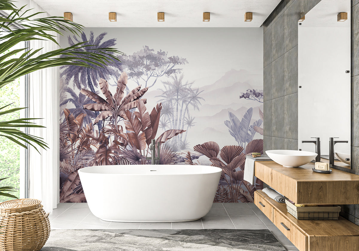 Papel pintado tropical de moda para el cuarto de baño