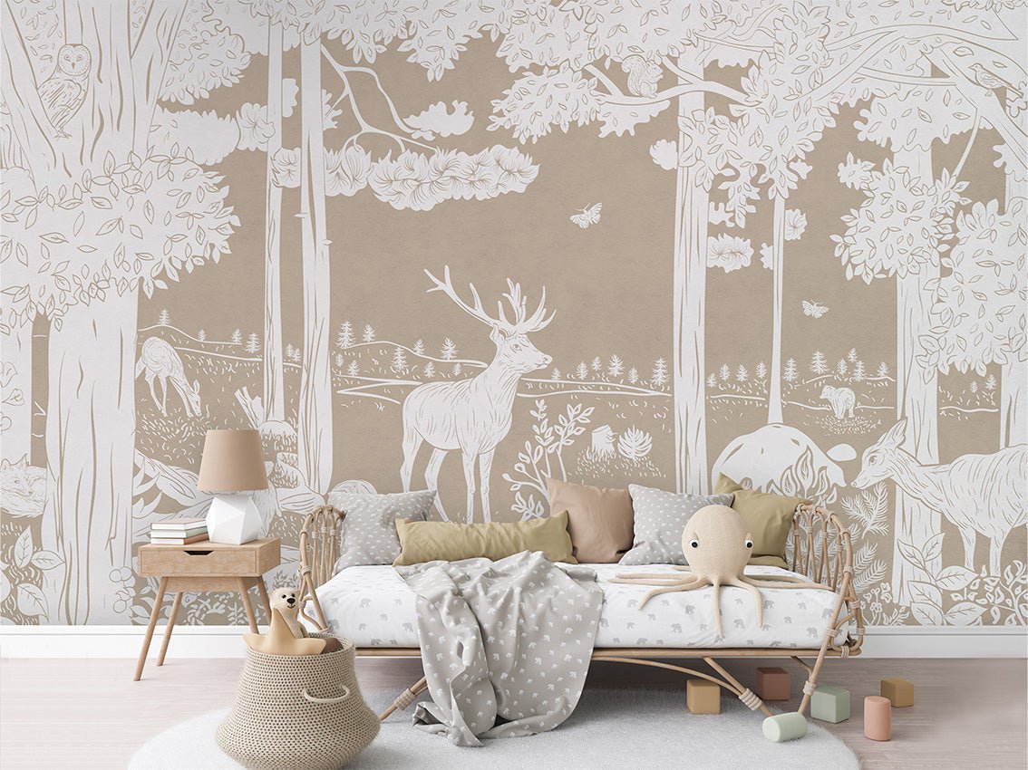 Papier peint animaux des bois beige, XXL, tendance