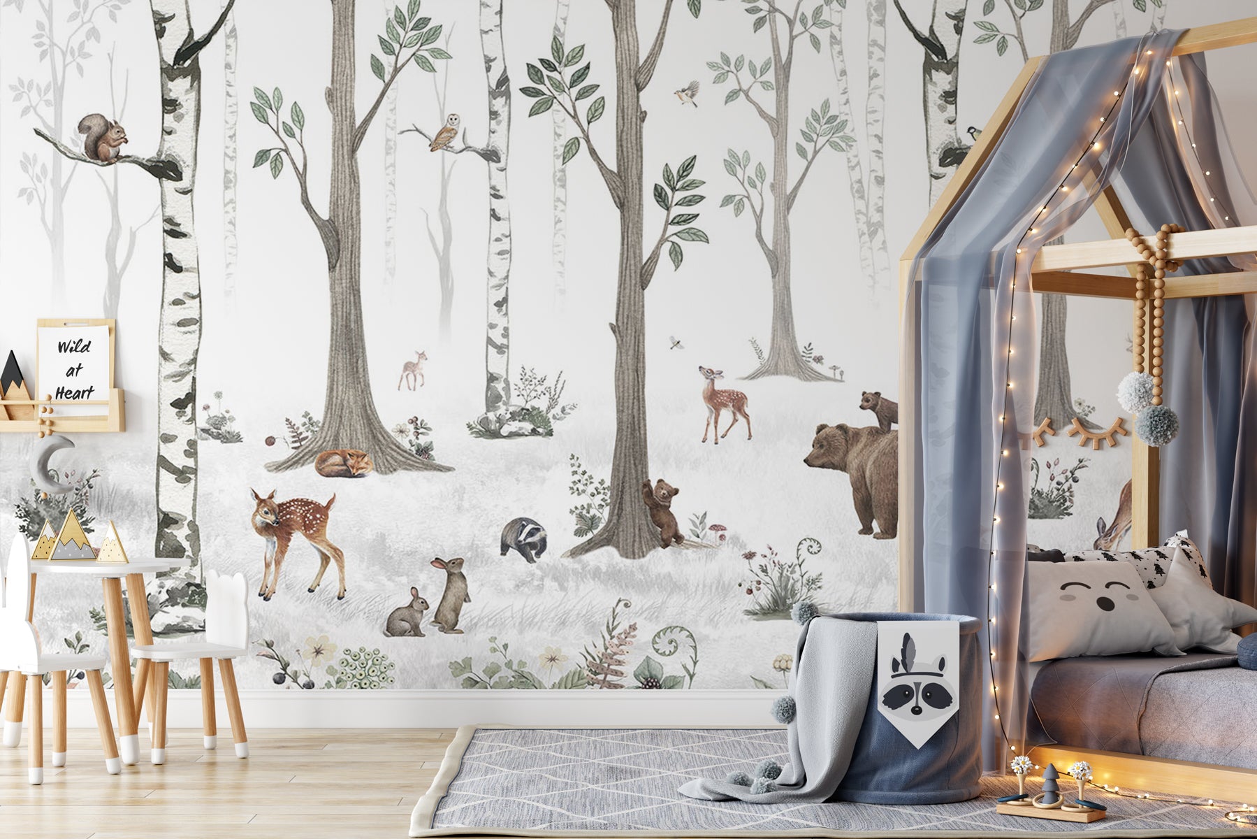 Papier peint animaux printemps forêt, mural concept, tendance