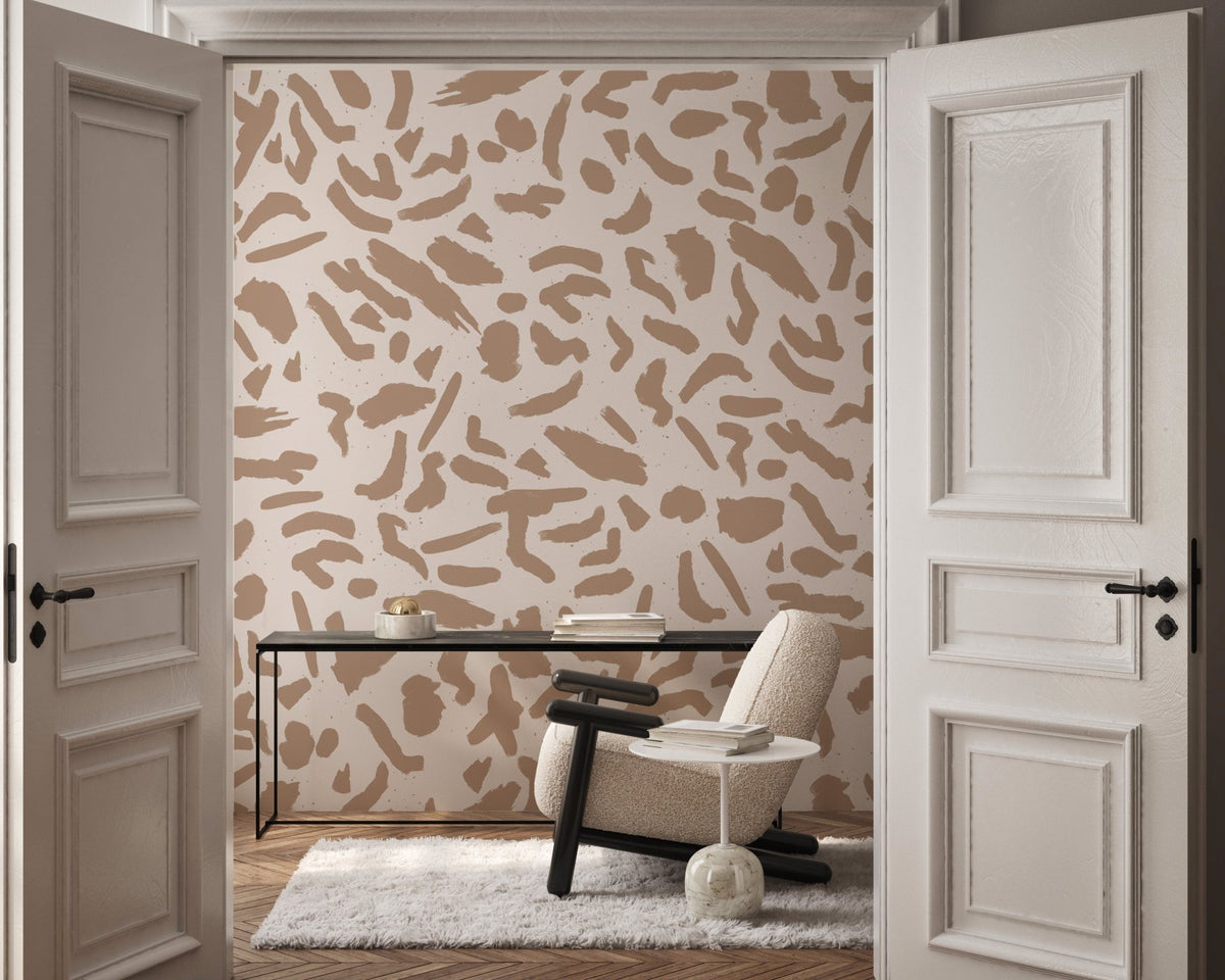 Papel pintado beige con forma artística