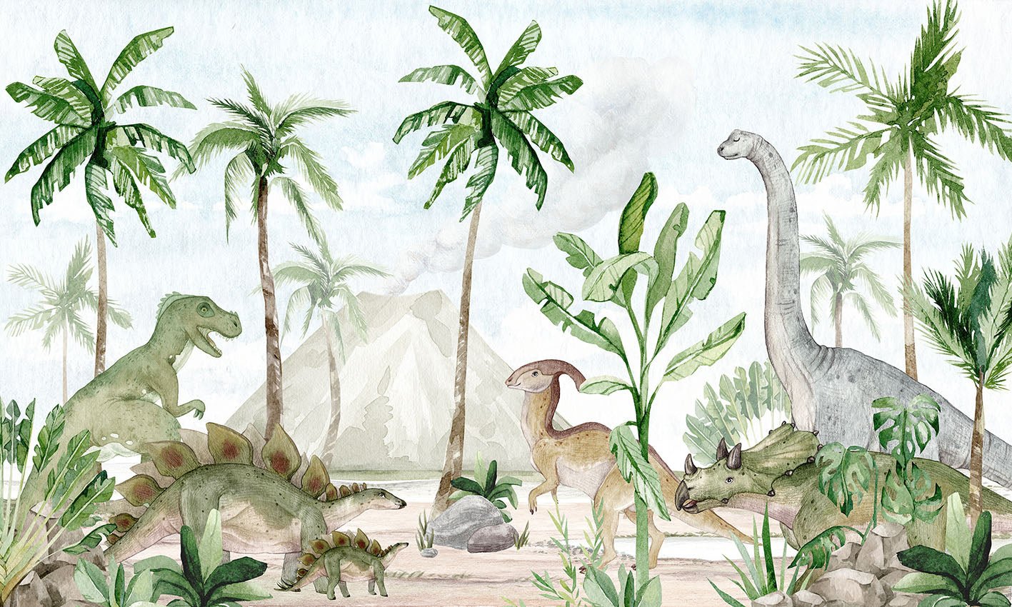 Papier peint bébé aquarelle dinos, XXL, tendance