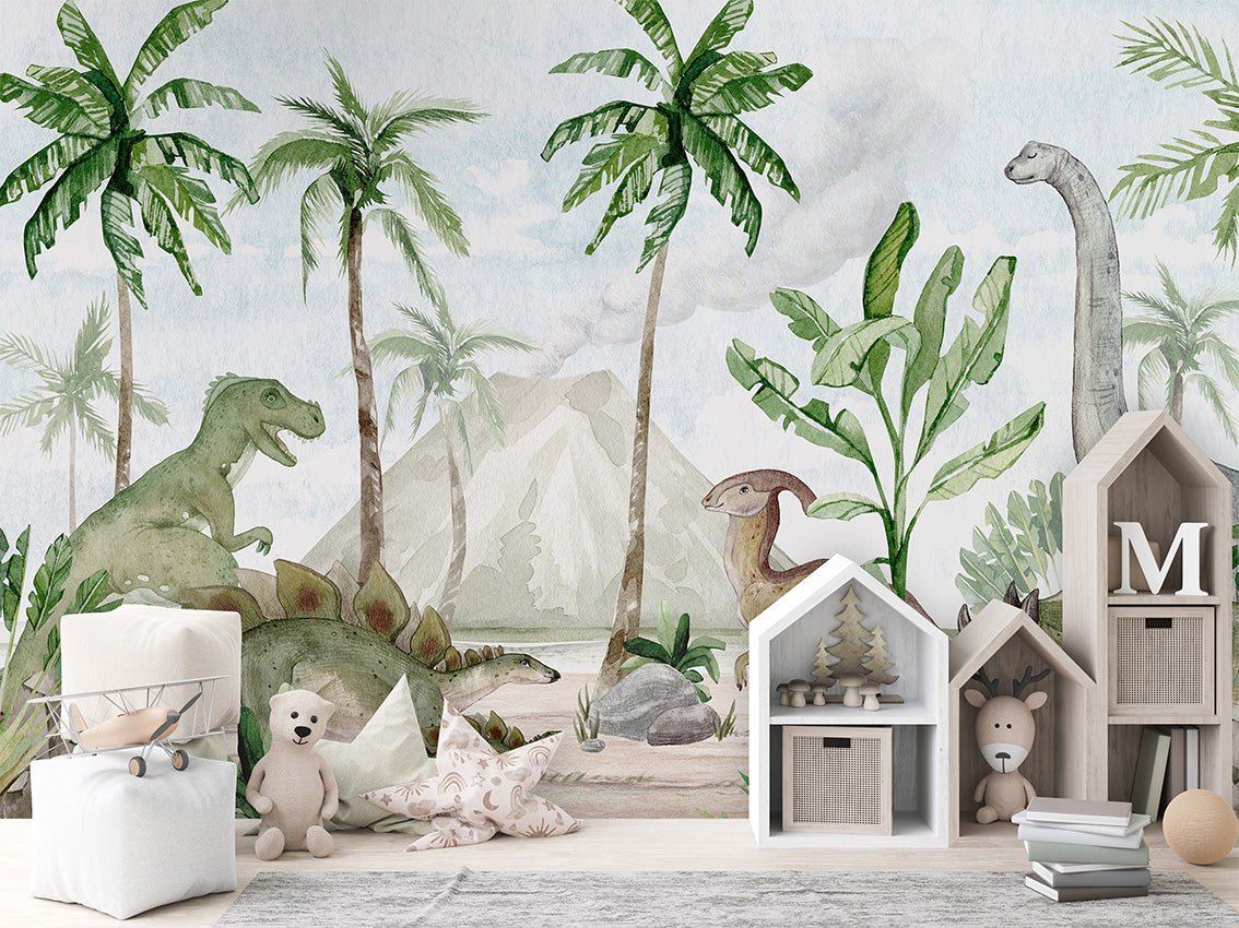 Papier peint bébé aquarelle dinos, XXL, tendance