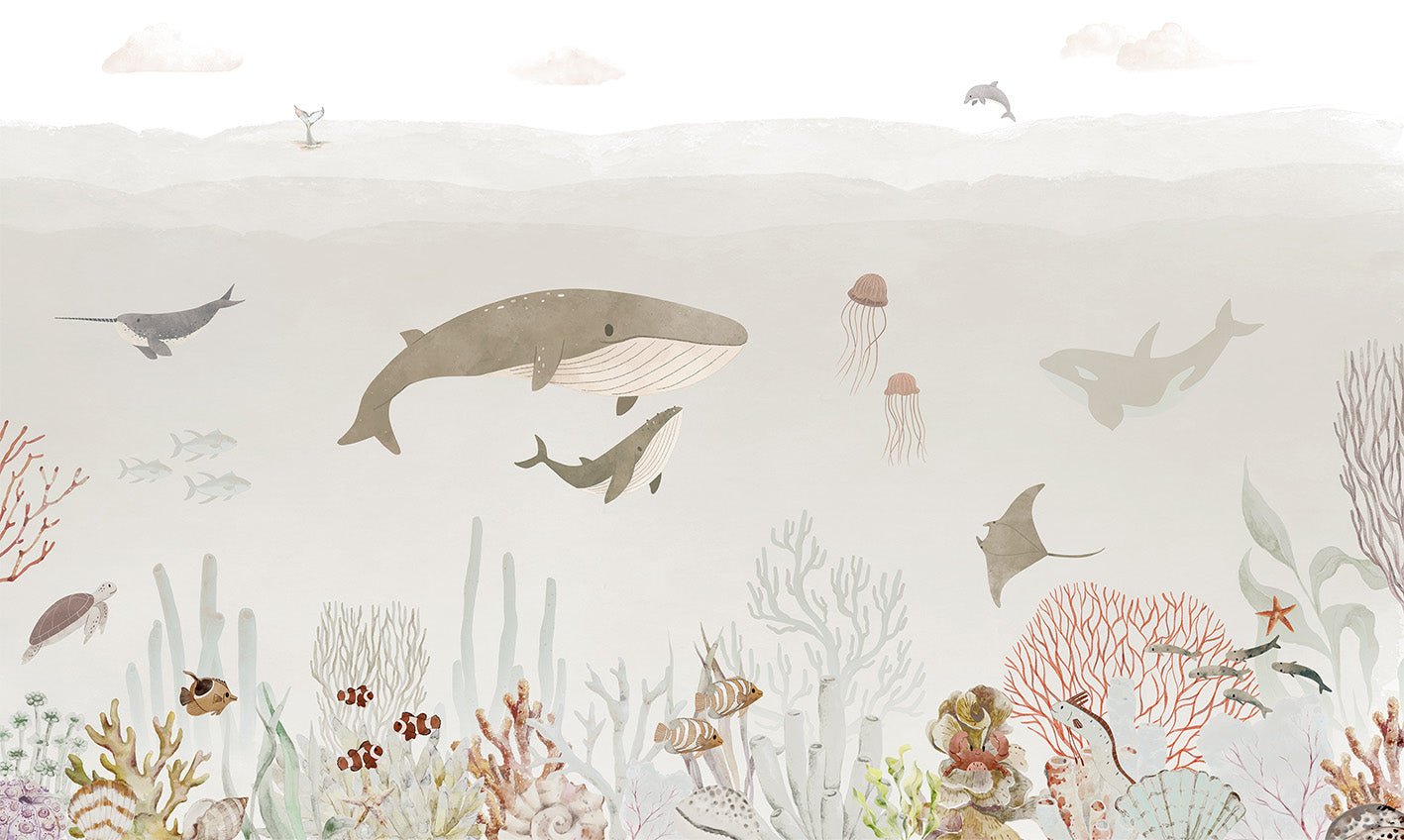 Papier peint bébé baleines, XXL, tendance