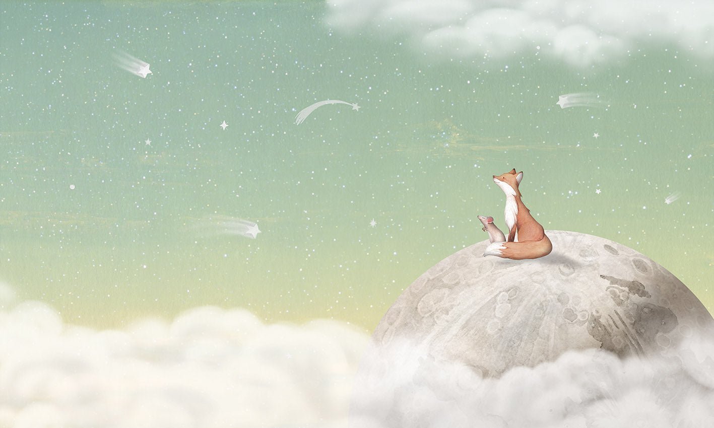 Papier peint bébé nuit apaisante vert, XXL, tendance