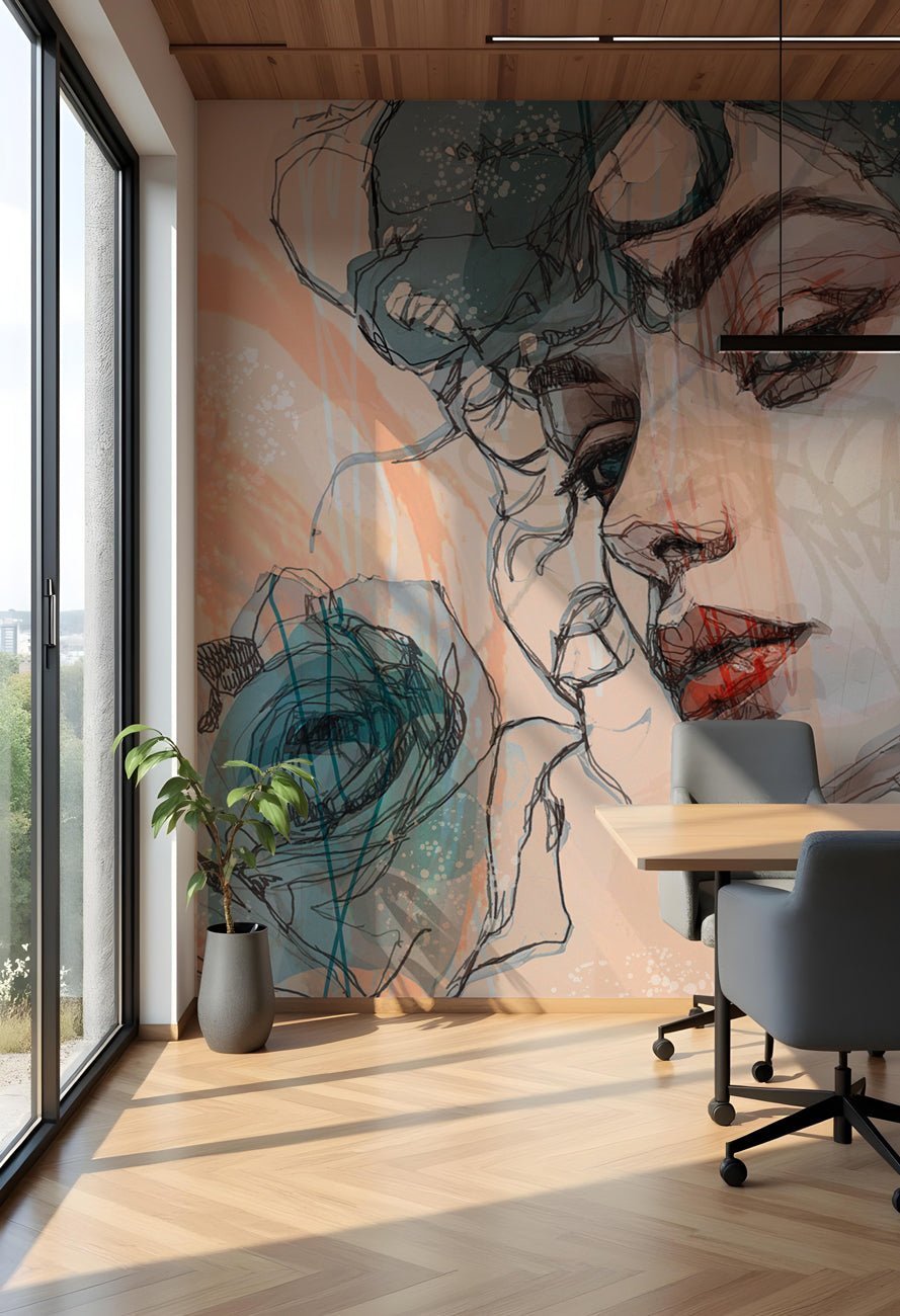 Papier peint visage féminin blue rose, XXL, tendance