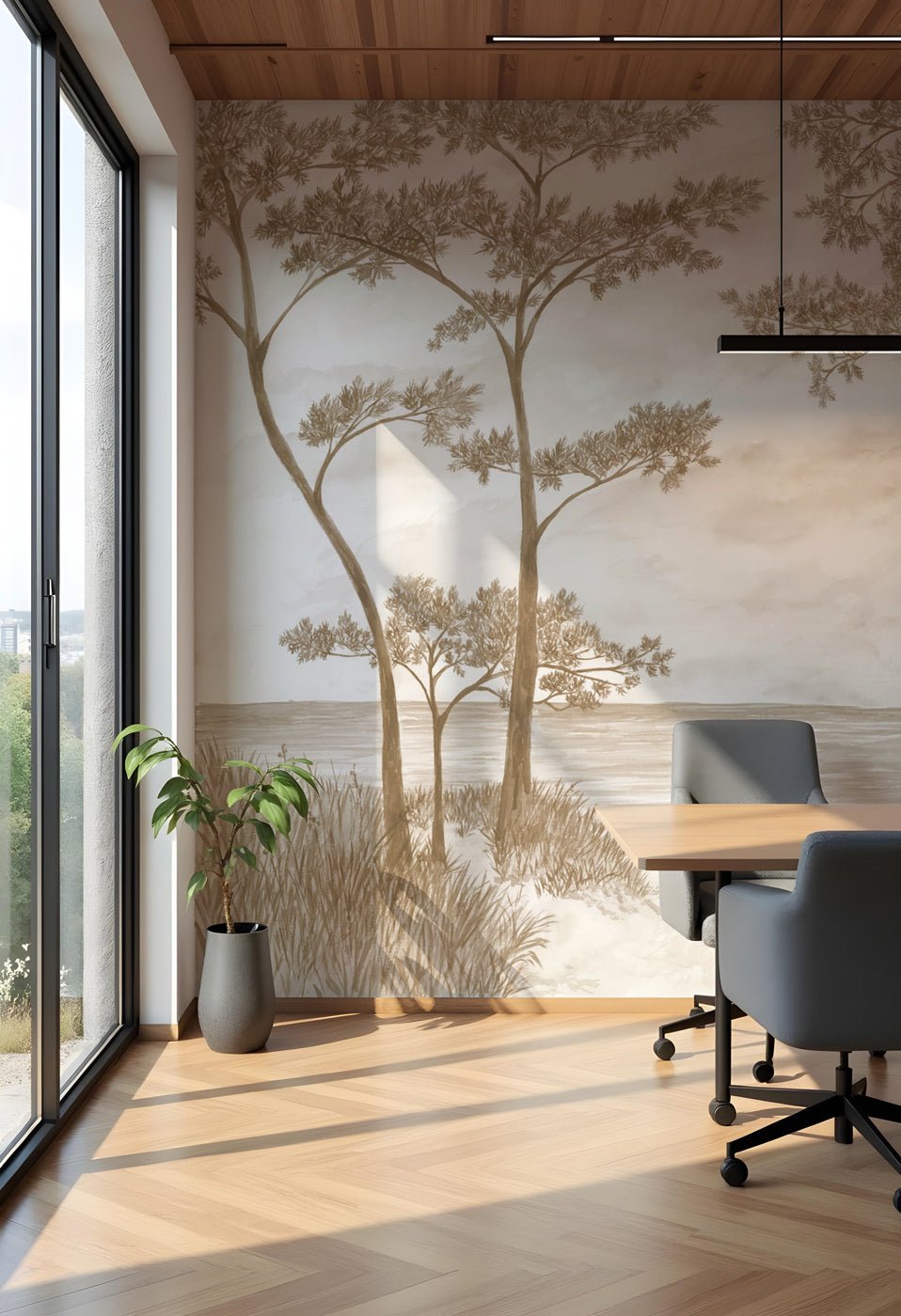 Papier peint Pins maritimes et dunes - Sépia, XXL, tendance