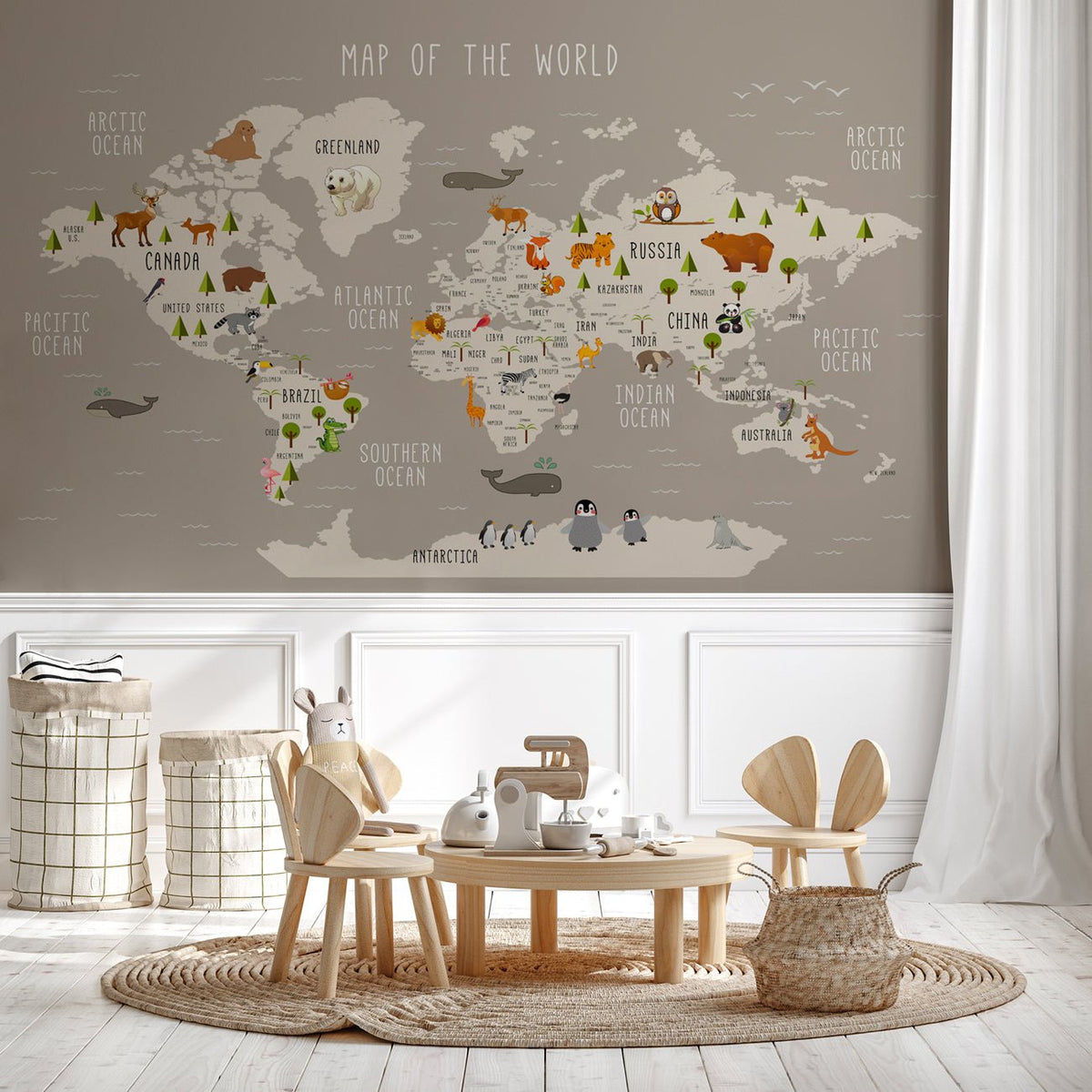 Mapa ilustrado del mundo Animales topo