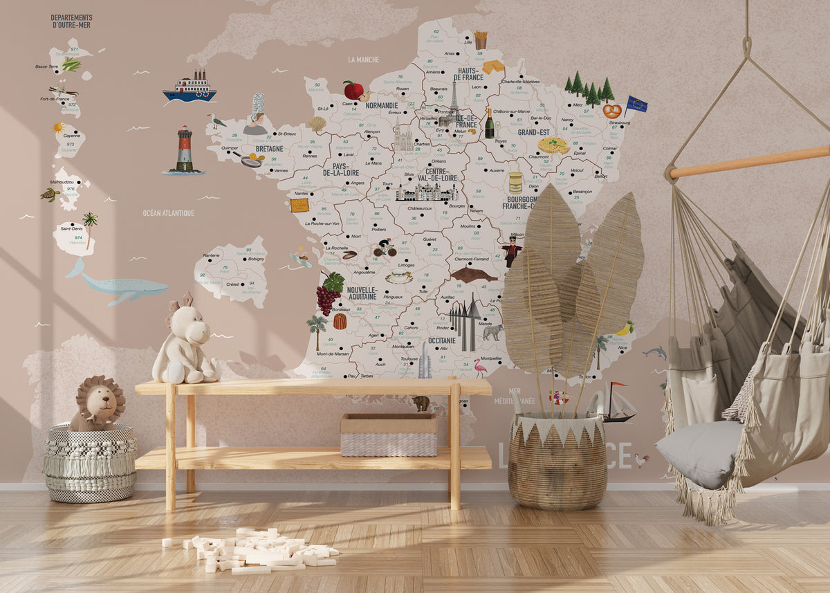 Papel pintado infantil carte France rosé