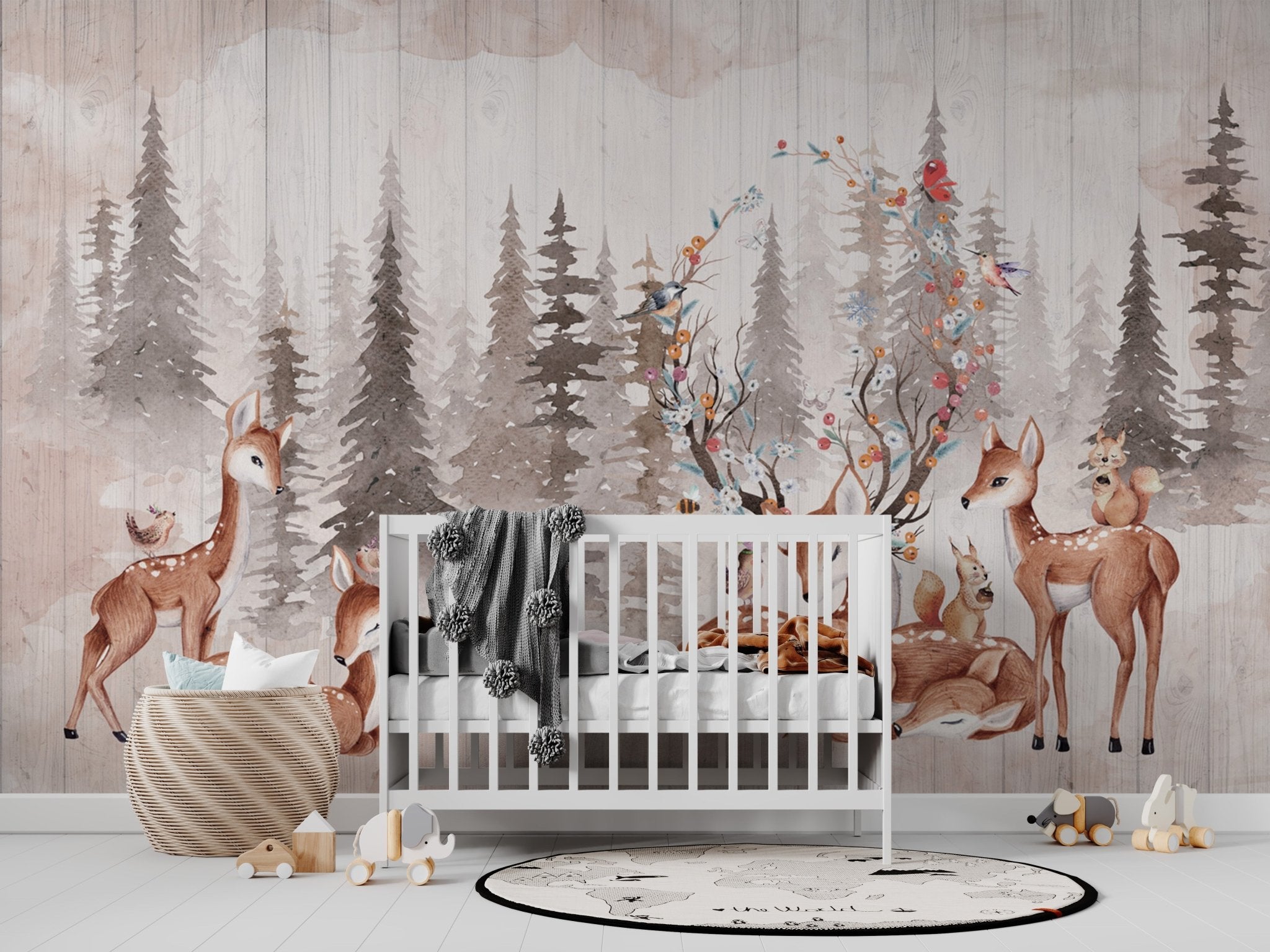Papier peint panoramique enfant la clairière des biches - Muralconcept