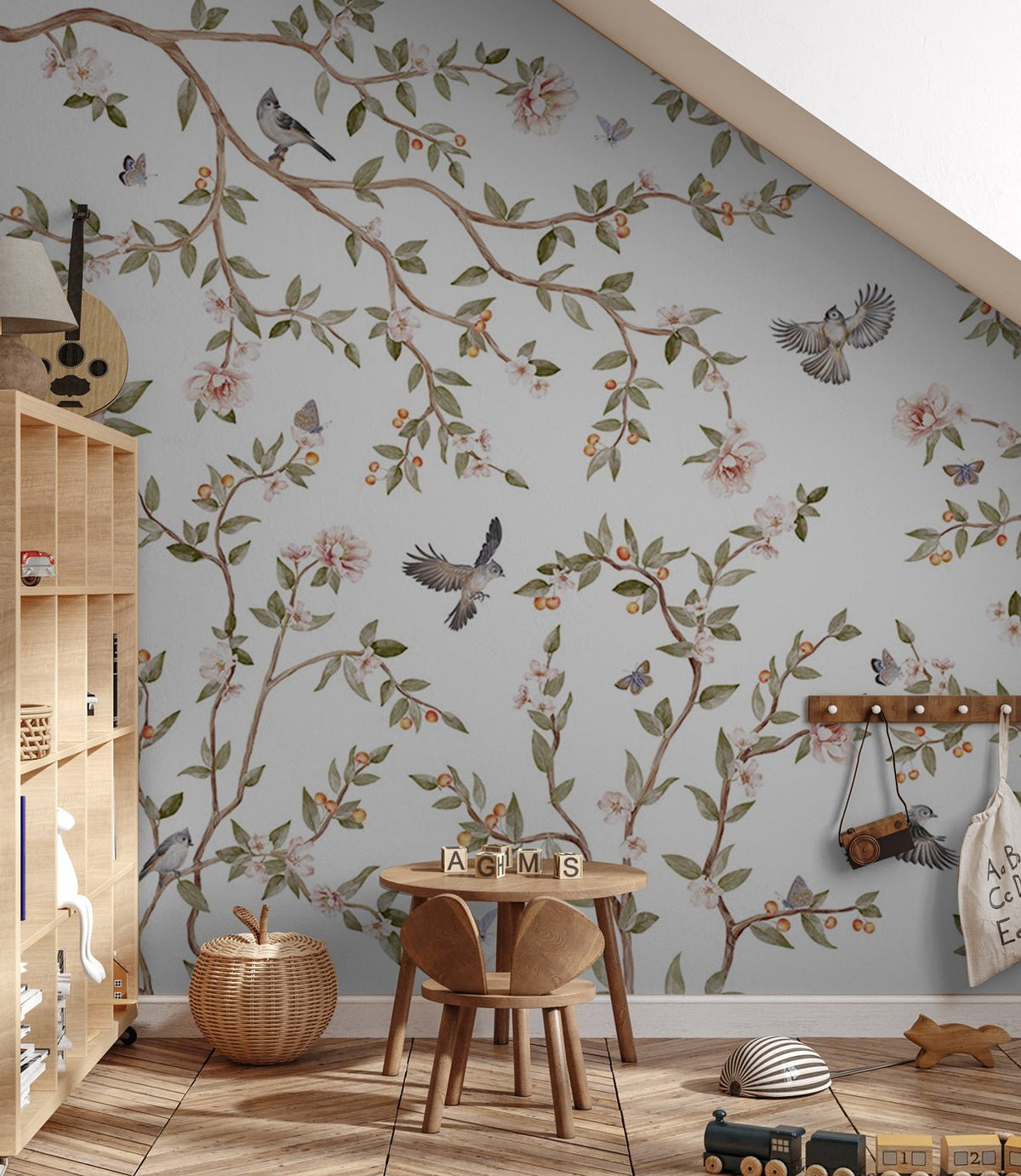 Papel pintado de pájaros para habitación infantil 