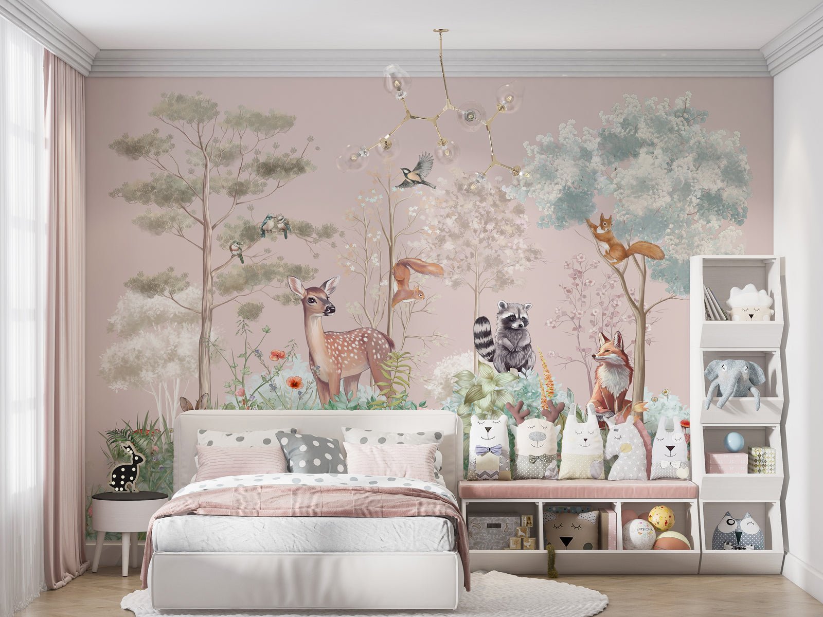 Papier peint chambre enfant nature magique rose, mural concept, tendance