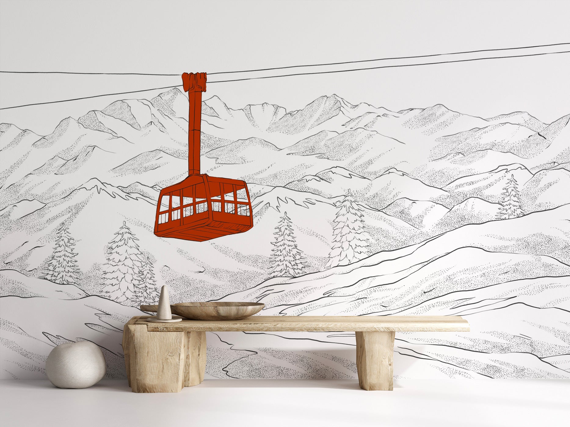 Papier peint La Plagne télécabine rouge, XXL, tendance