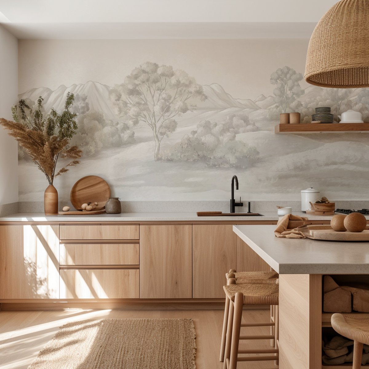 Papier peint paysage poétique sépia - Muralconcept