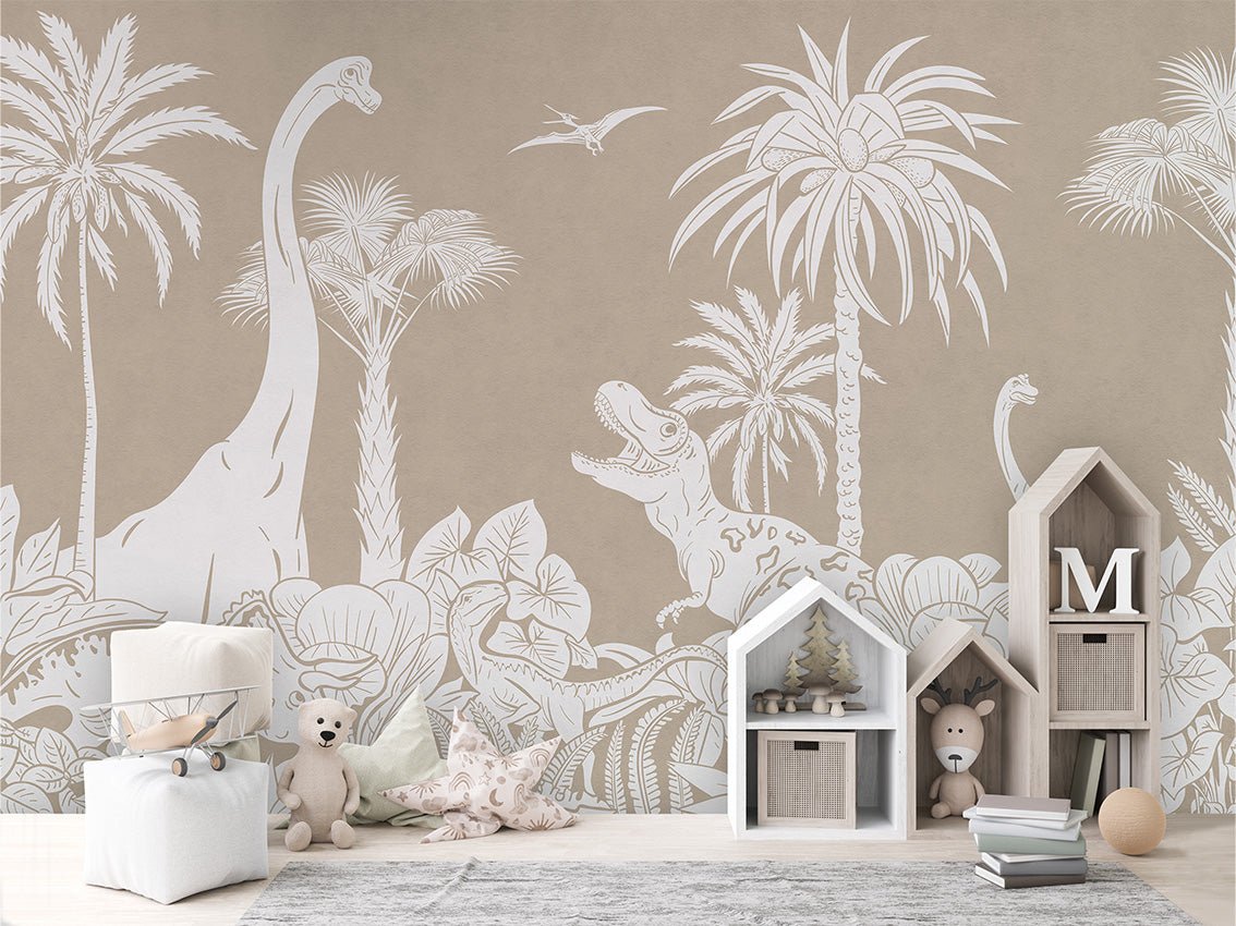Papier peint dinos monochrome beige, XXL, tendance
