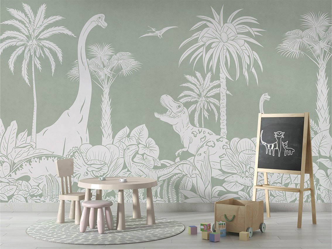 Papier peint dinos monochrome vert, XXL, tendance