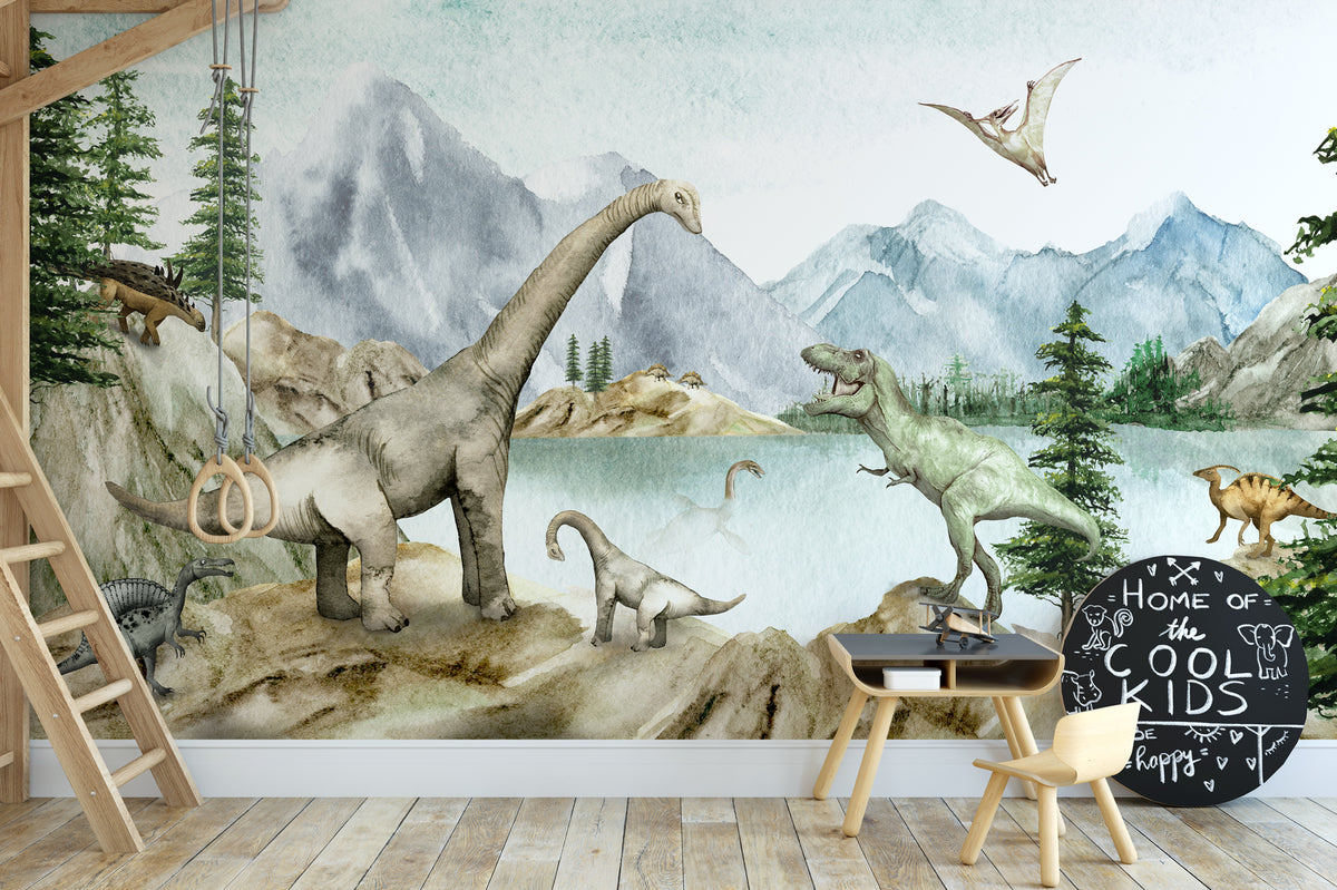 Papel pintado Acuarela de dinosaurios