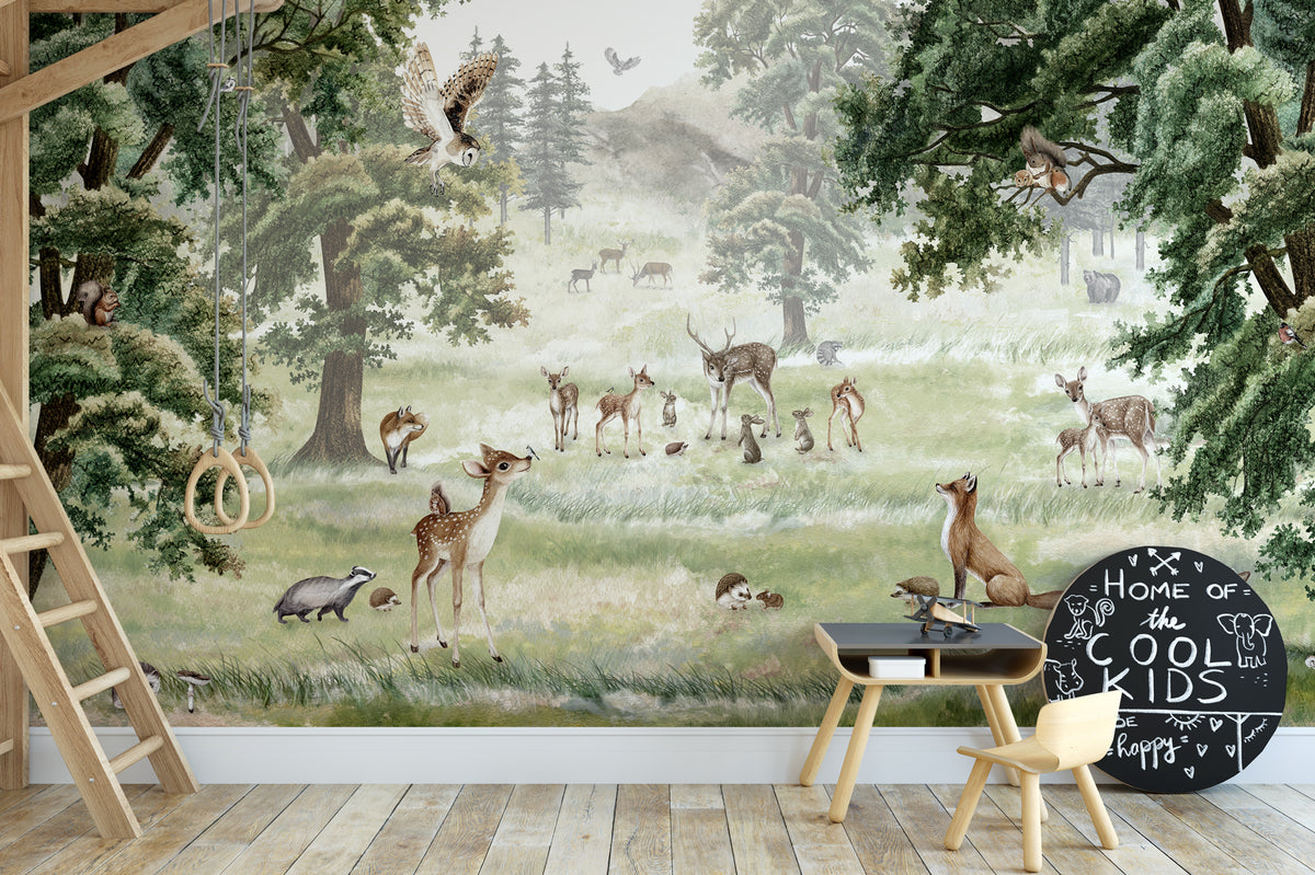 Papel pintado infantil animales y compañía 