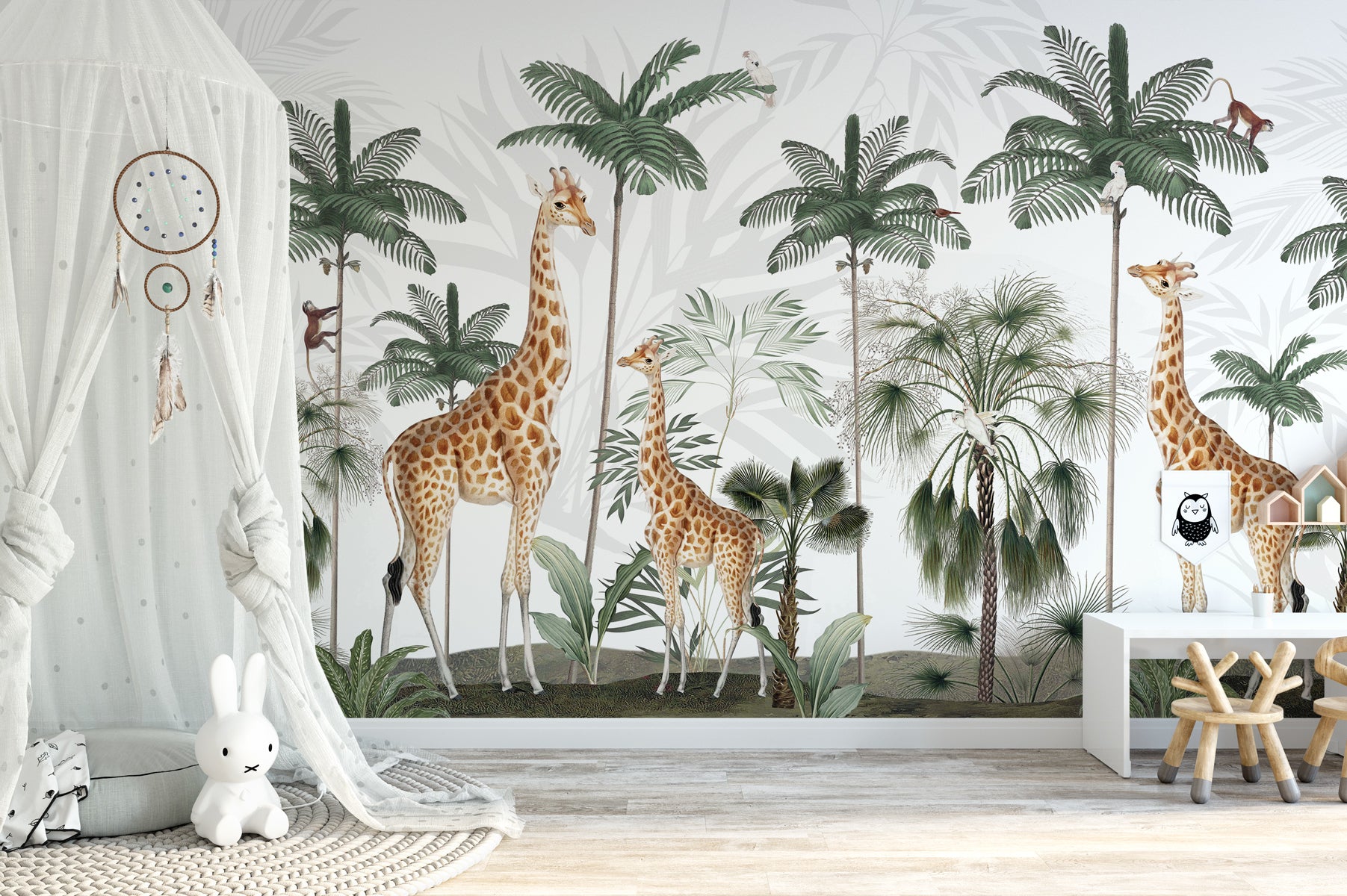 Papier peint famille girafes, mural concept, tendance