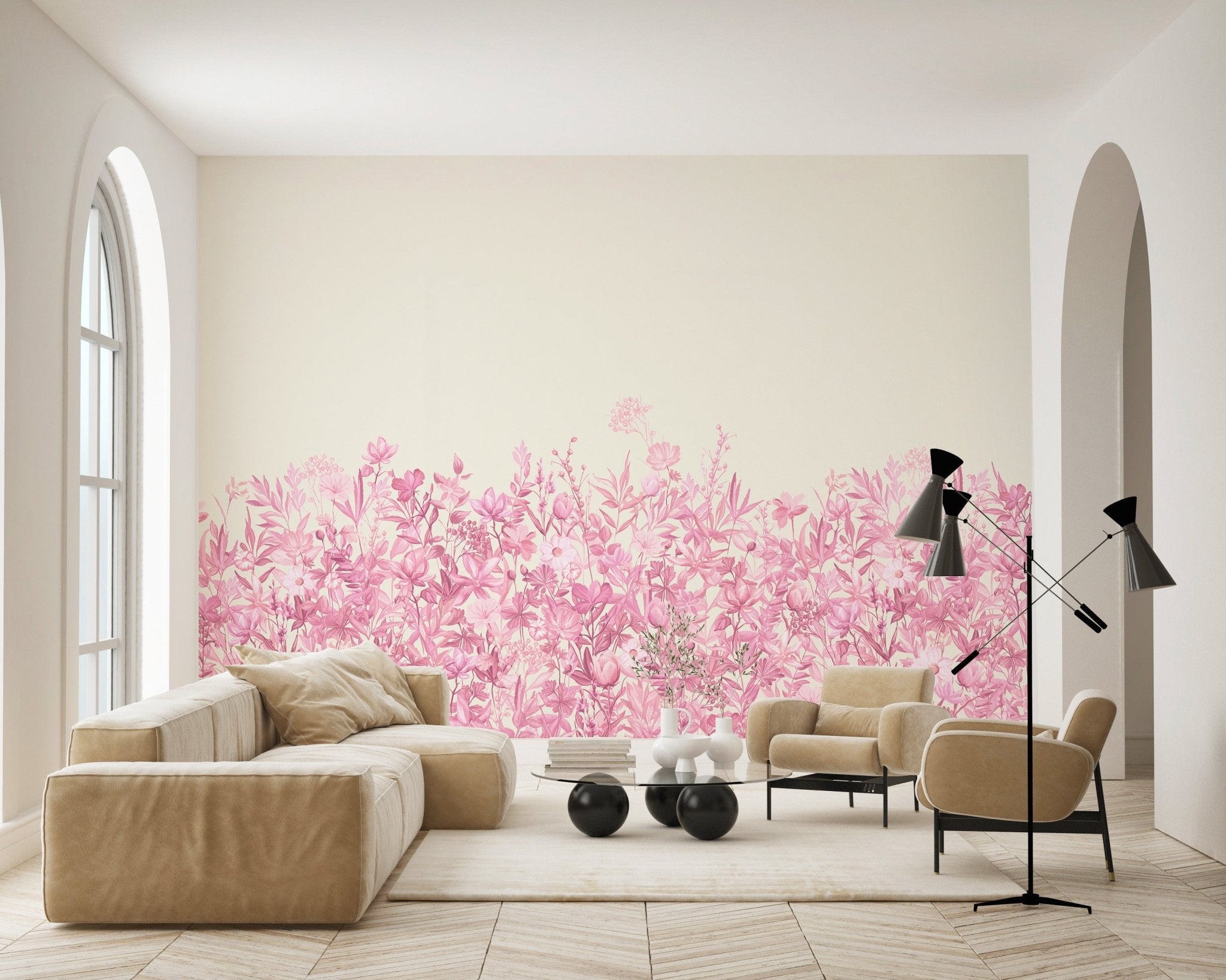 Papier peint fleurs au pinceau rose, XXL, tendance