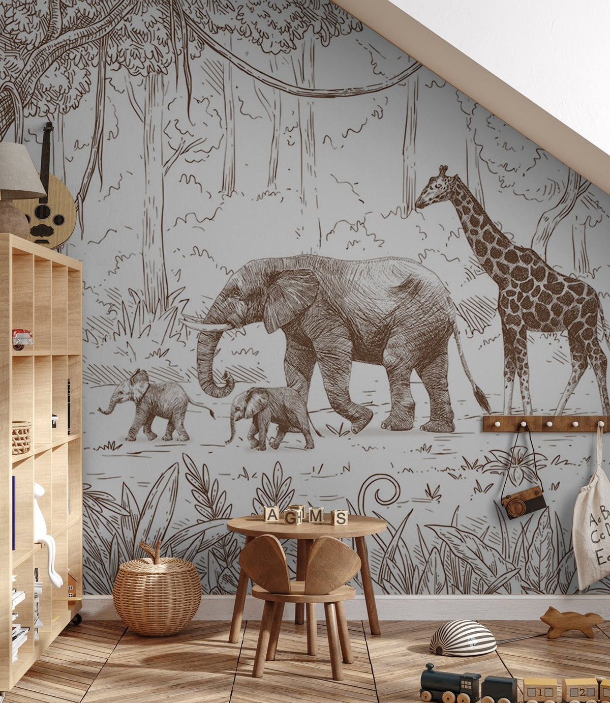 Papel pintado infantil de jungla monocromática 