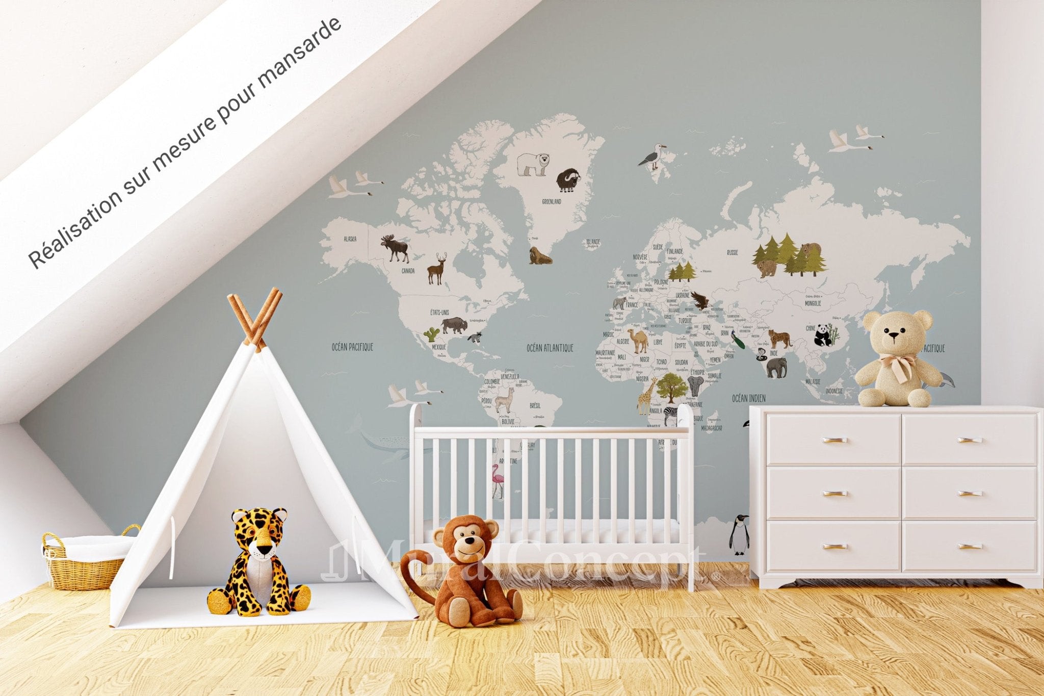 papier peint map monde chambre enfant sain 