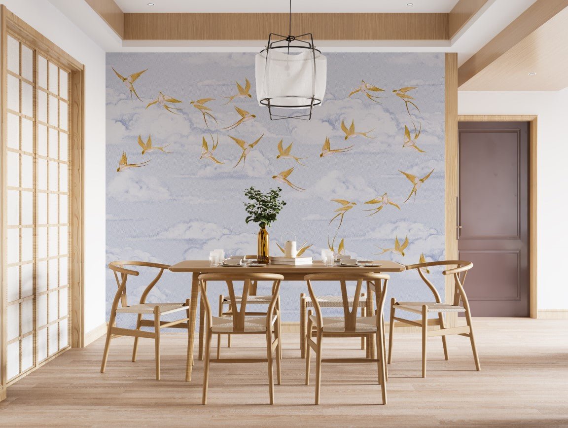 Papel pintado nube poética pájaro dorado