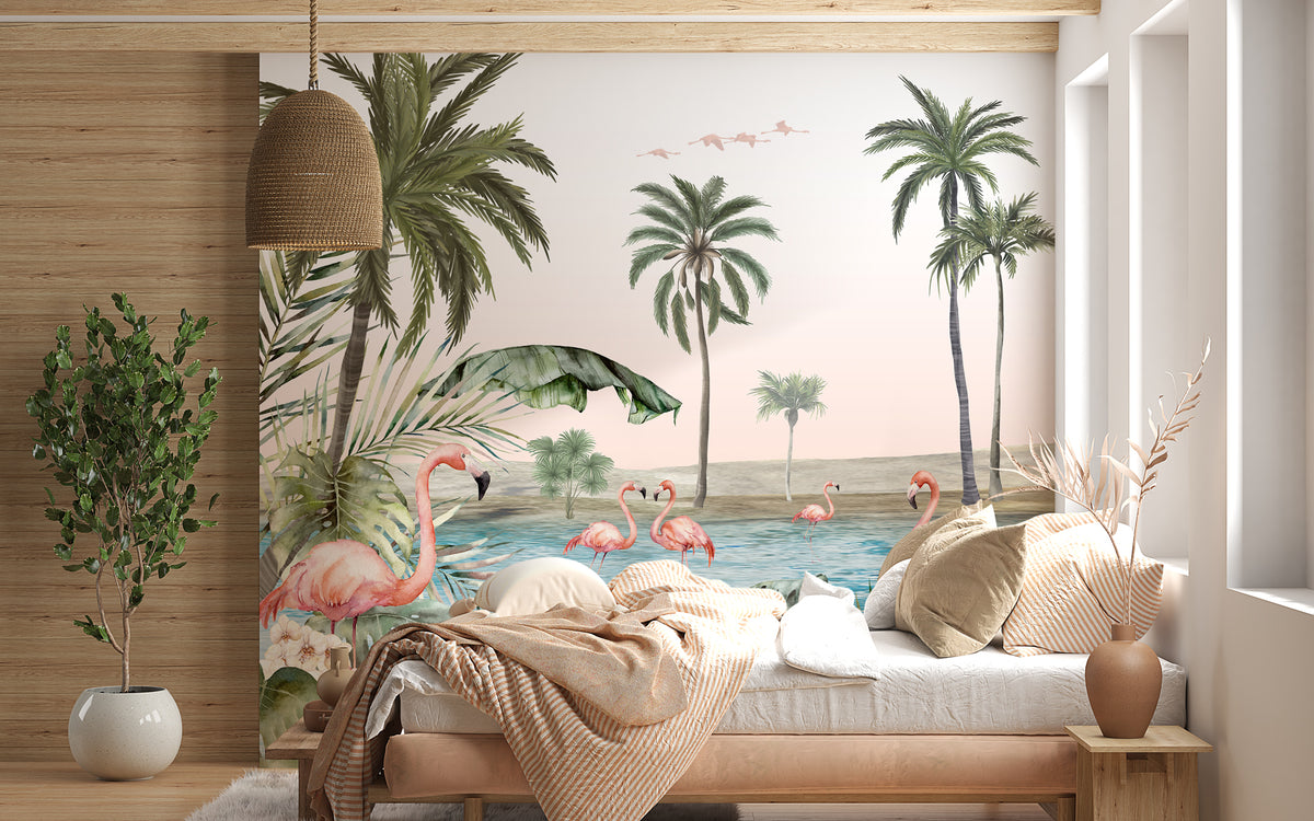 Papel pintado Oasis flamingo