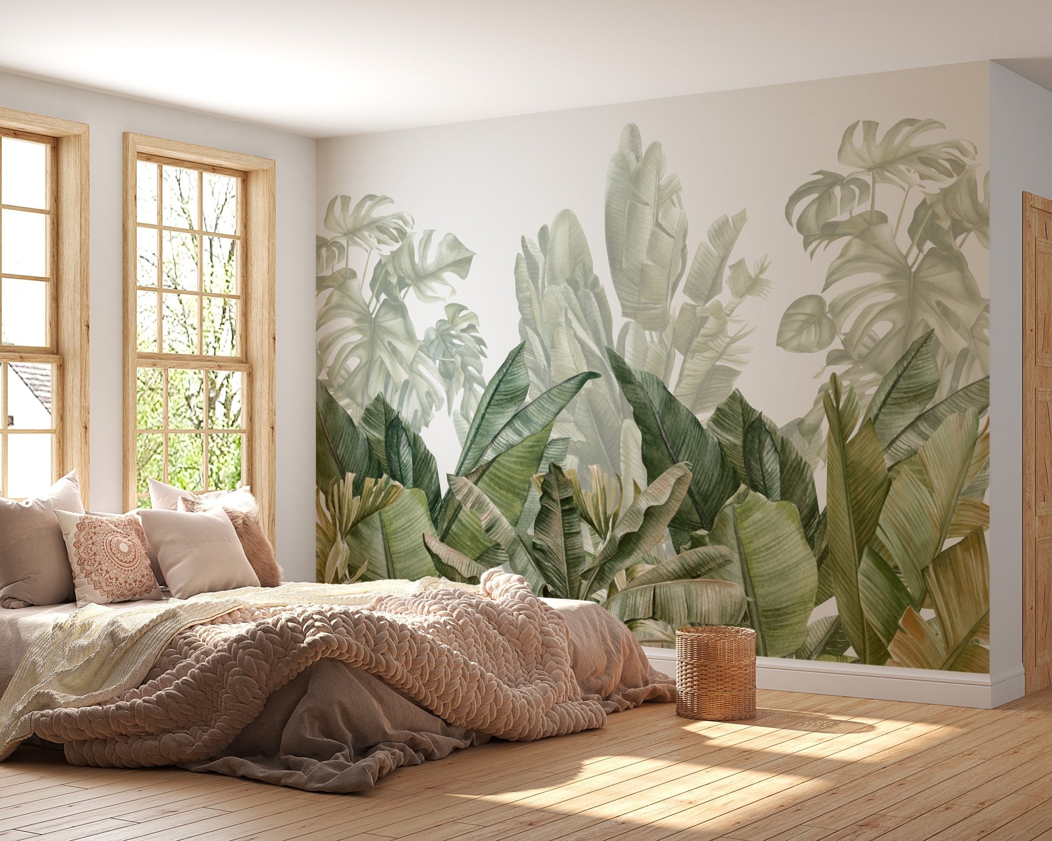 Papier peint panoramique bananier vert, XXL, tendance