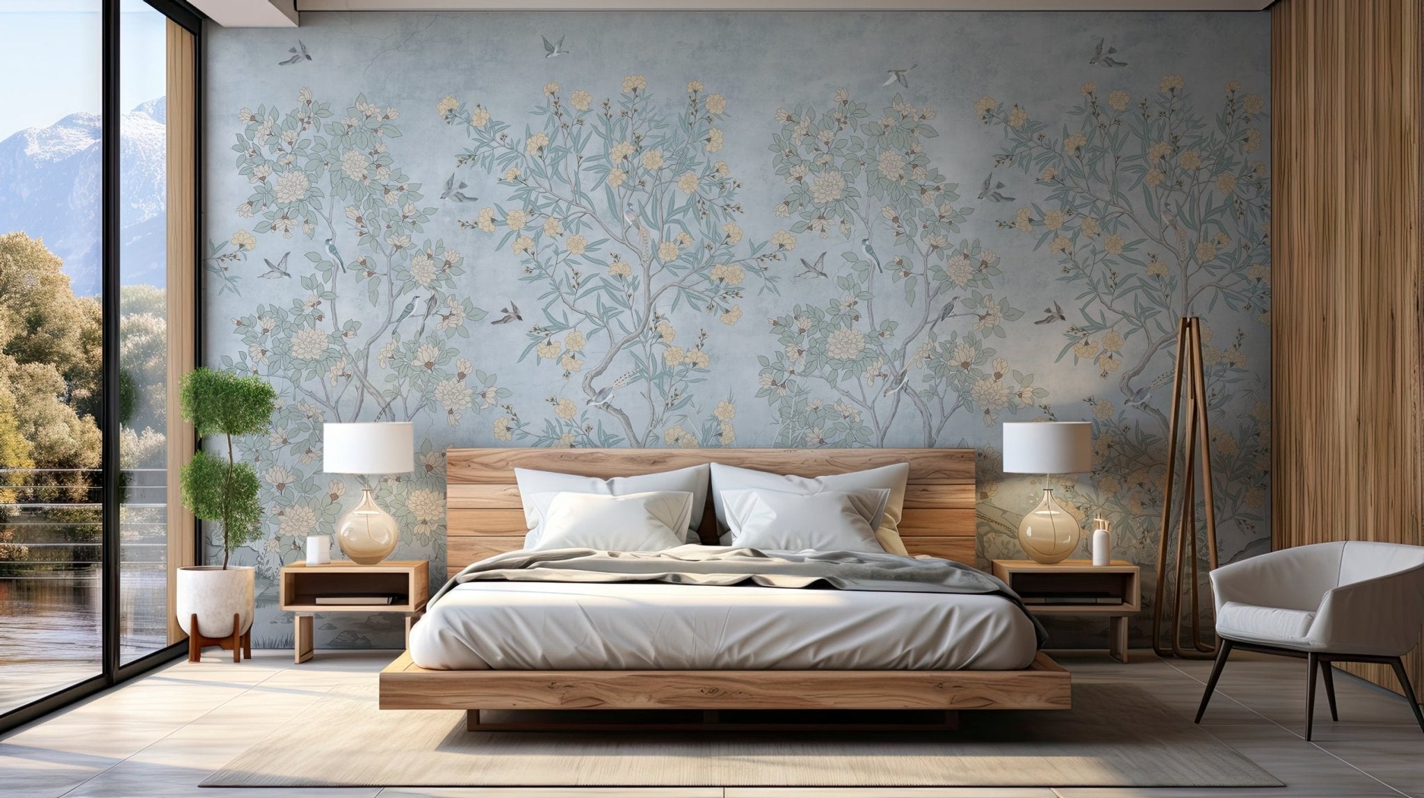 Papier peint chinoiserie garden bleu, XXL, tendance