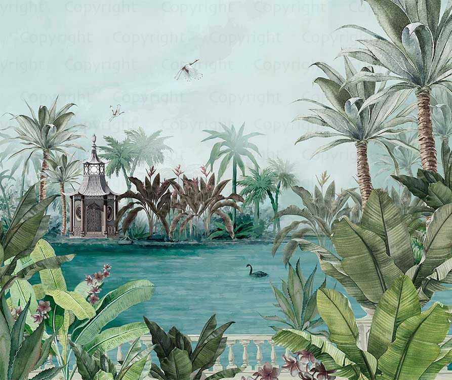 Papier peint panoramique nature lac fengshui, XXL, tendance