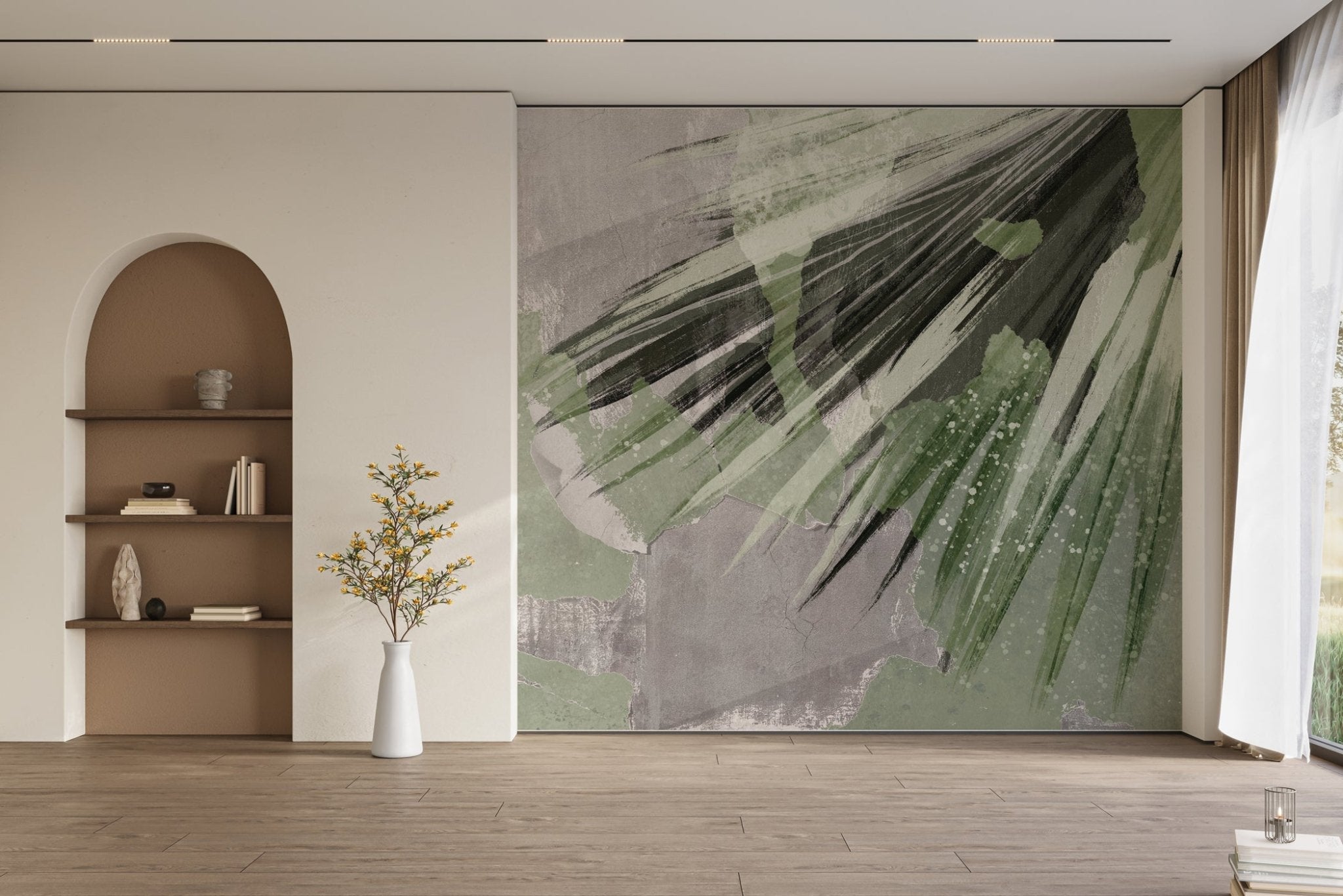 Papier peint panoramique rétro palm gris, XXL, tendance