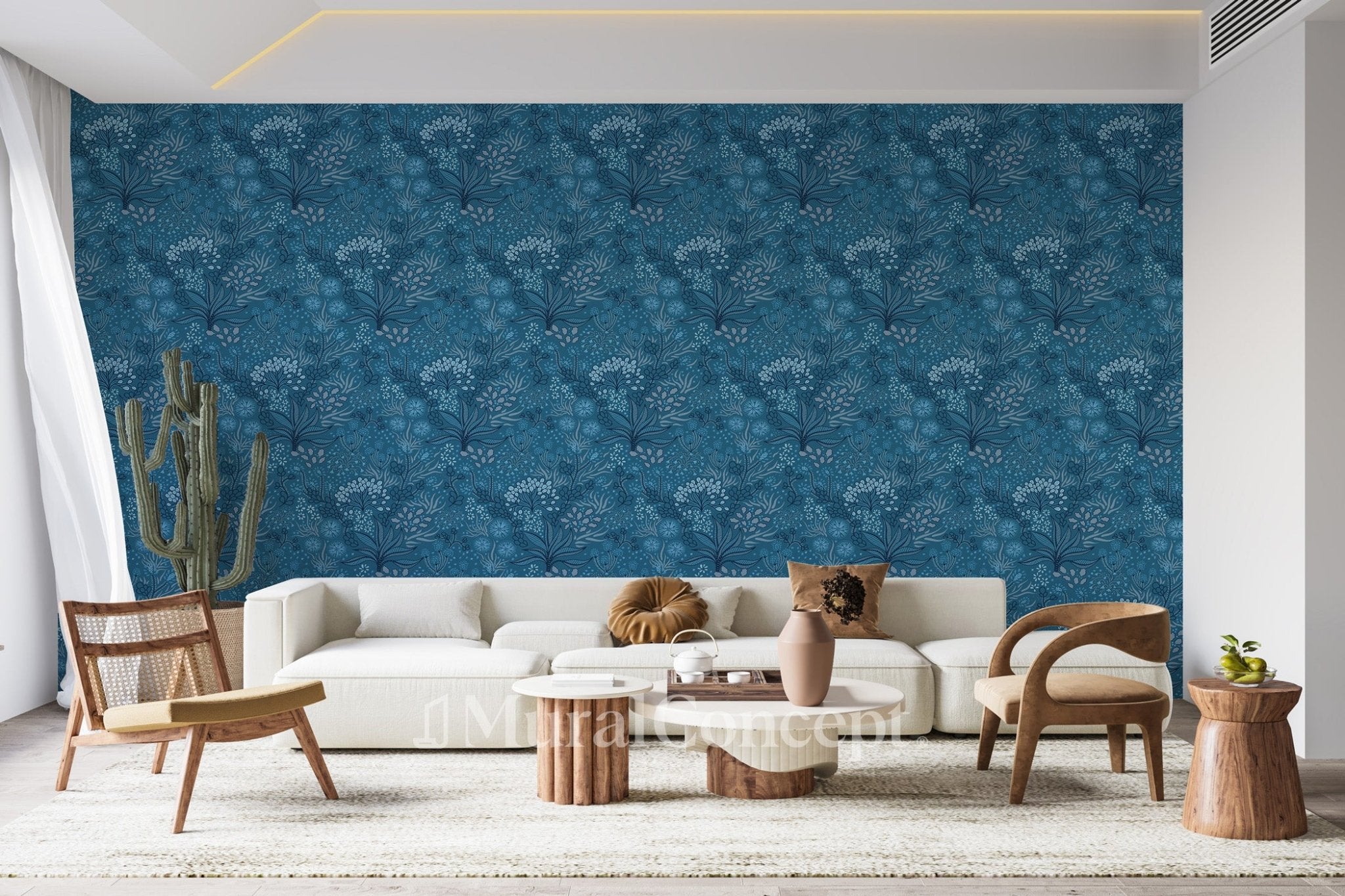 Papier peint essence végétale bleu, XXL, tendance