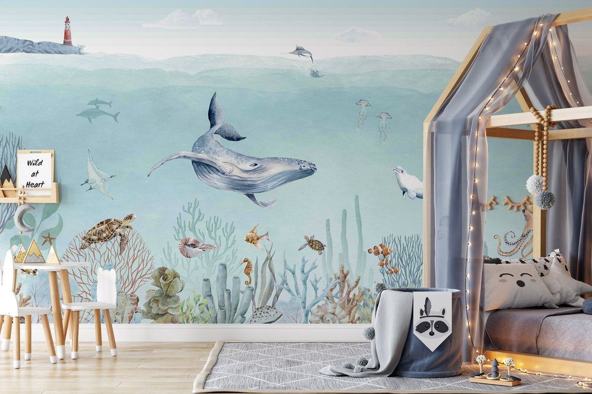 Papel pintado panorámico vida marina