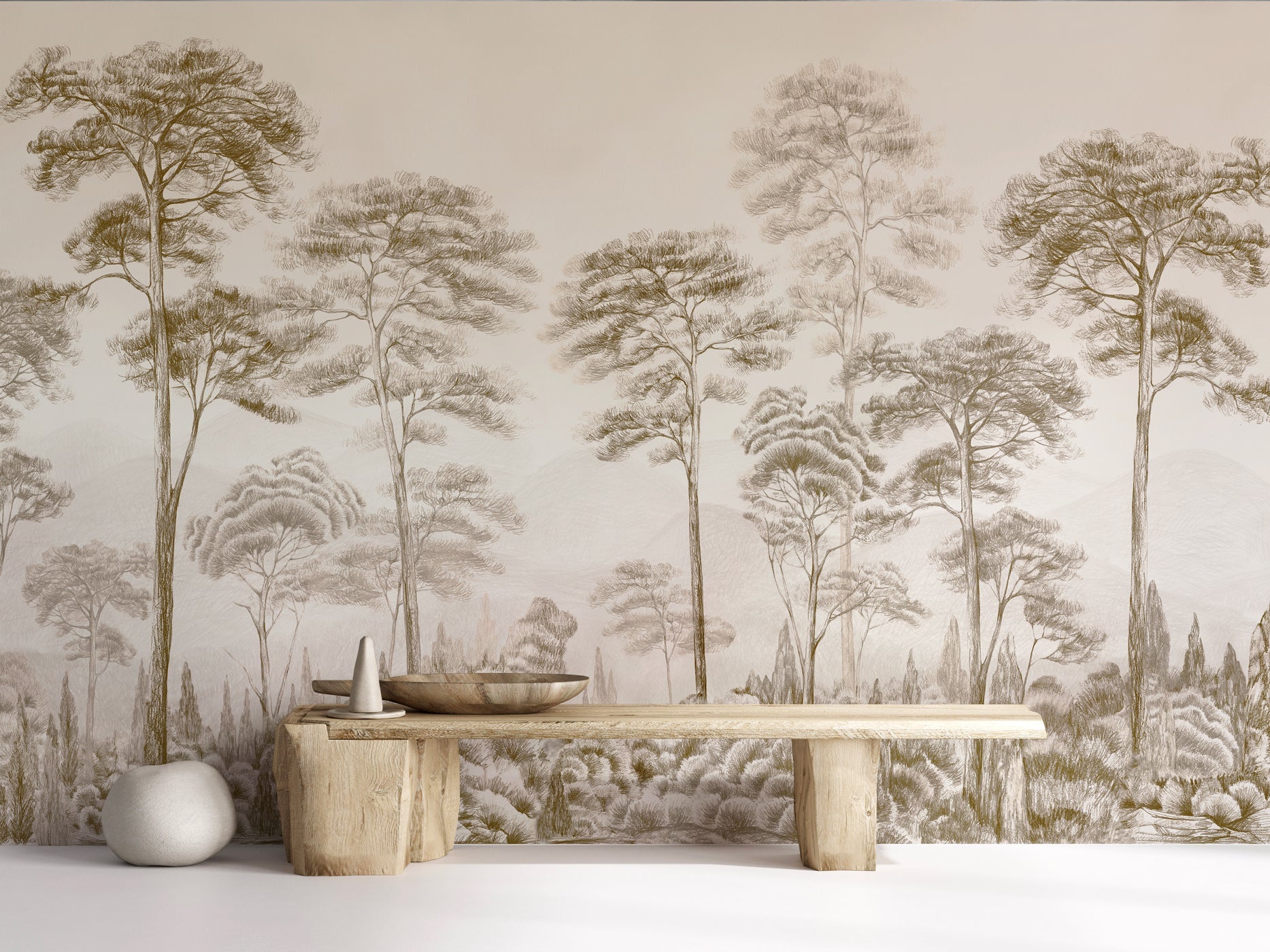 Papier peint nature pinède sépia, XXL, tendance