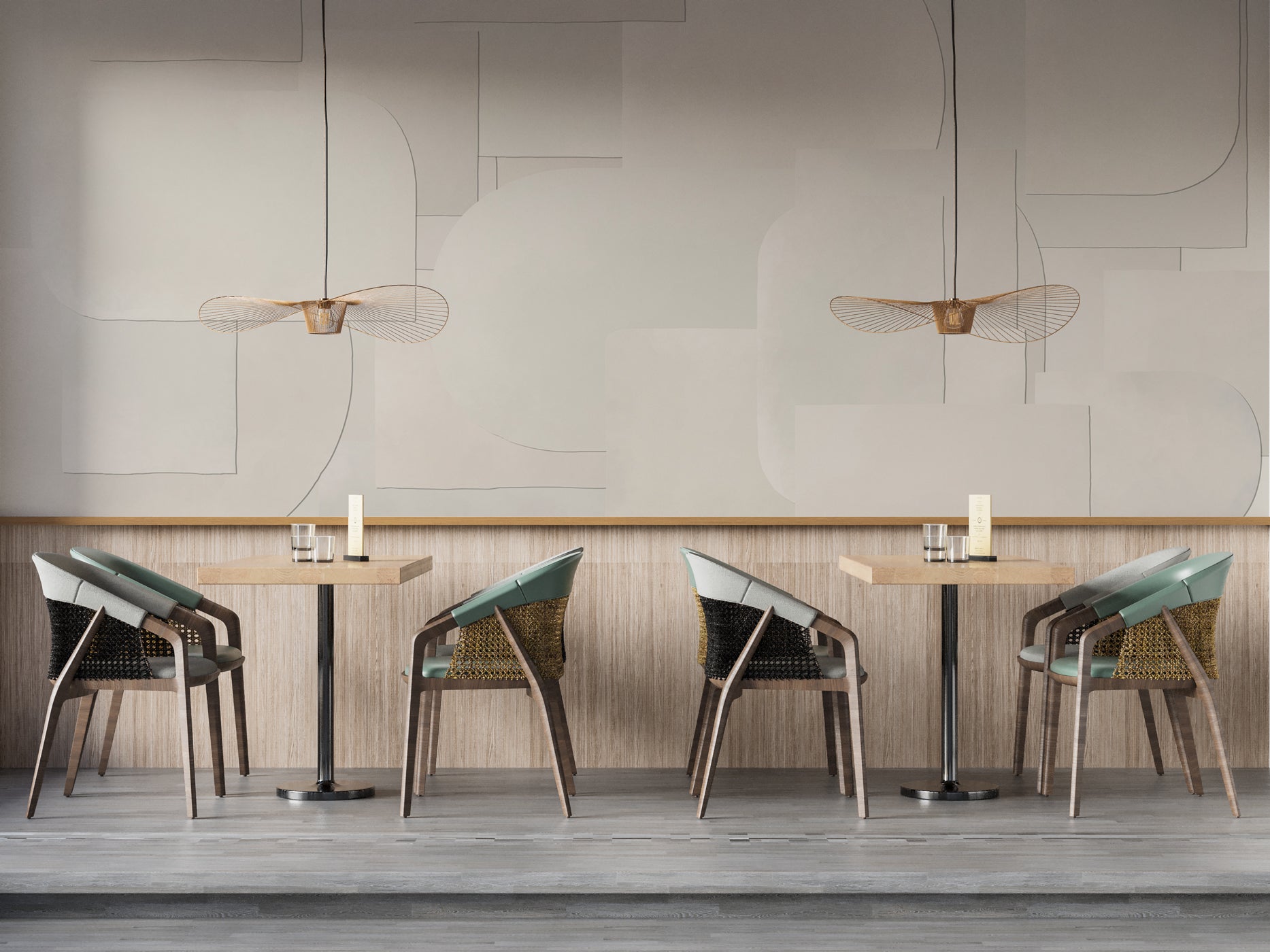 Papier peint restaurant panoramique découpé, mural concept, tendance