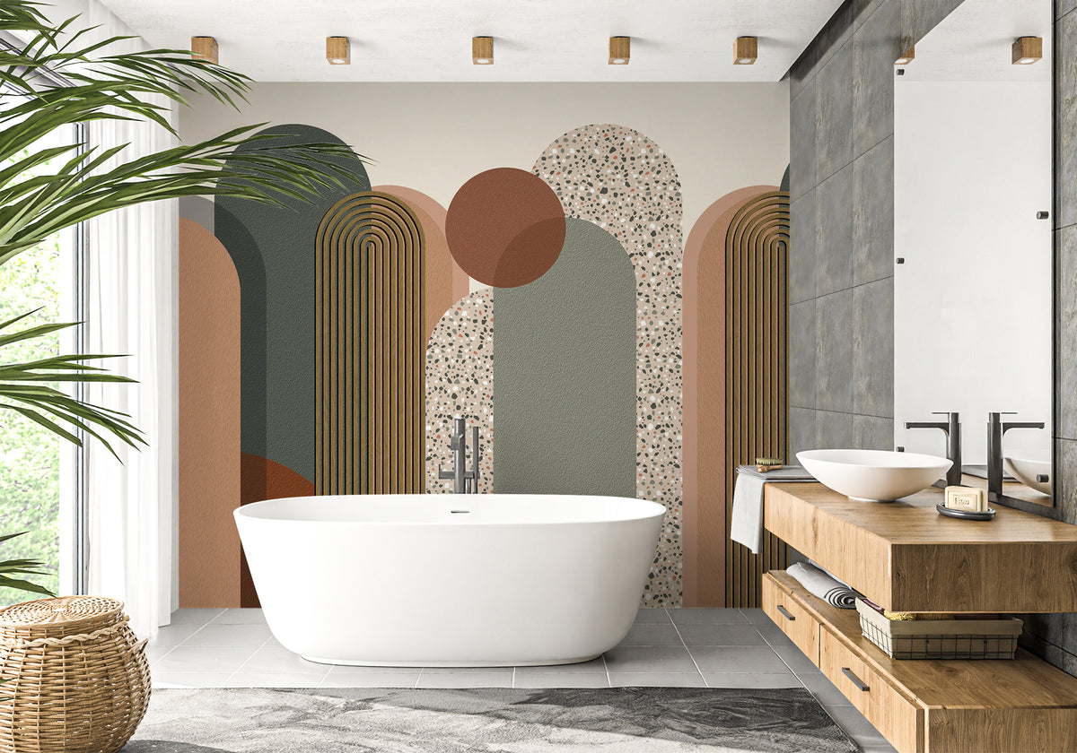 Papel pintado para baño con estilo art déco gráfico de moda