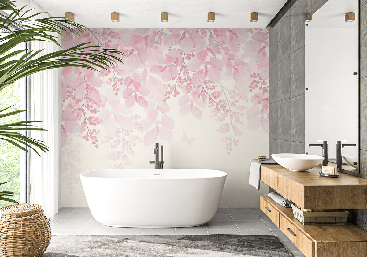 Papel pintado para el baño con acuarela floreciente