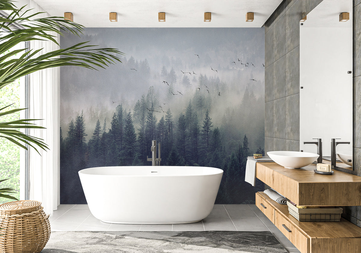 Papel pintado para baño con diseño de bosque chino