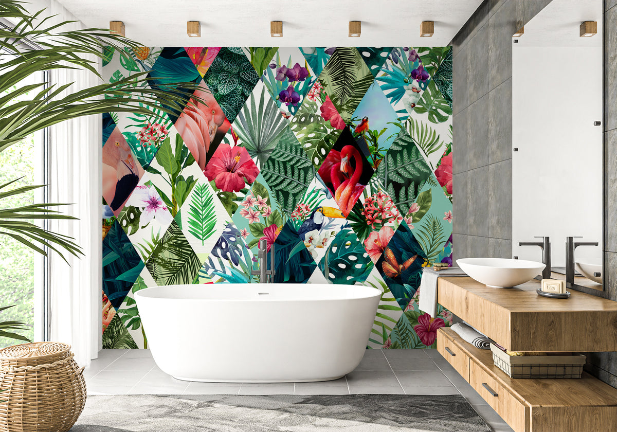 Papel pintado baño mosaico jungla