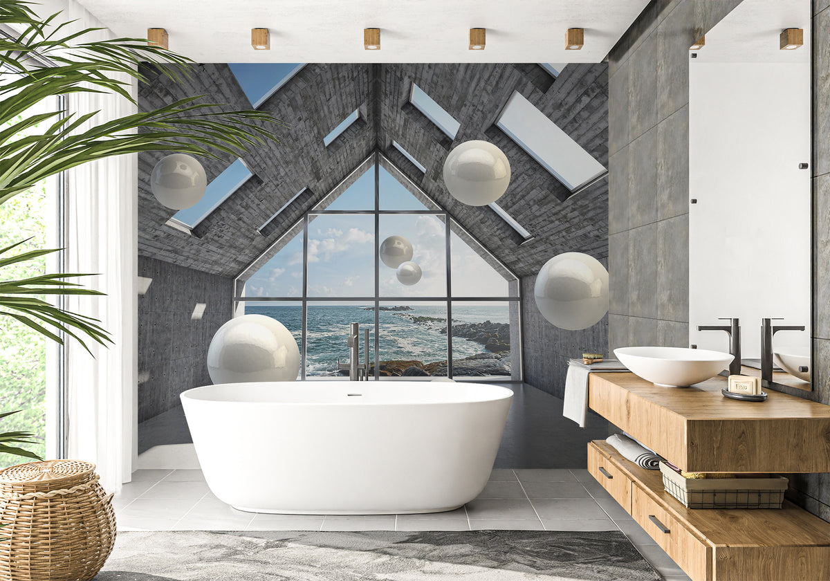 Papel pintado para baño con vista moderna