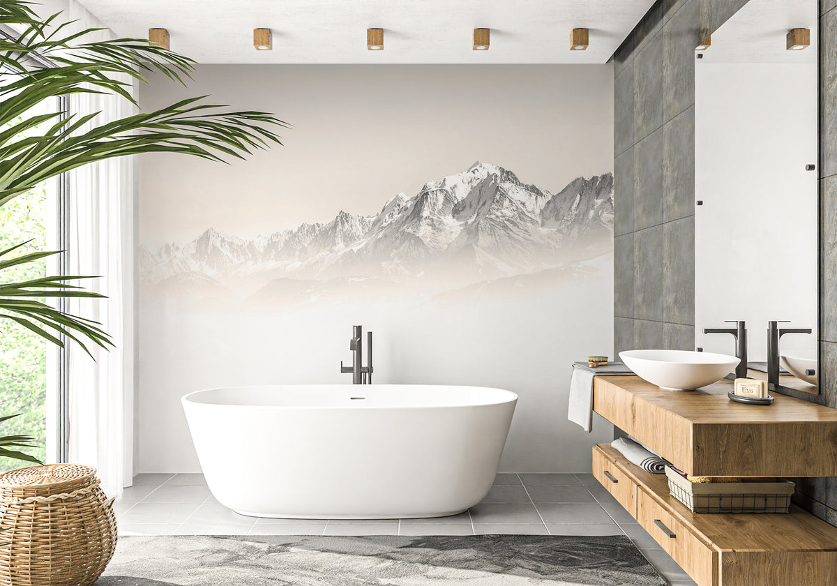 Papel pintado para baño Mont Blanc en tono sepia